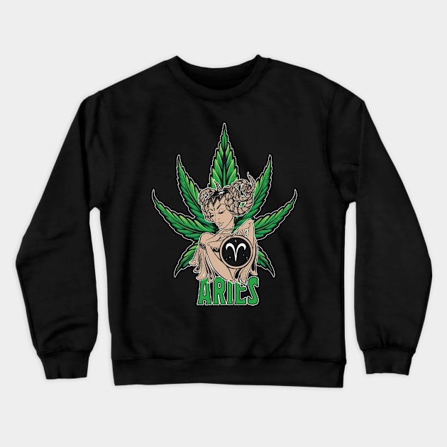 Aries Weed Shirt, Zodiac Cannabis, Aries Marijuana Shirt, Aries Gift, Aries Zodiac tee, Aries tee, zodiac birthday gift Crewneck Sweatshirt by Moon Phase Design